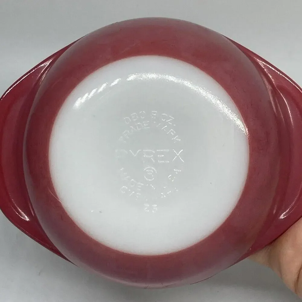 PYREX Milk Glass Casseroles with Lids Red‎ Pink Pie Plate LOT 5 Piece Vintage